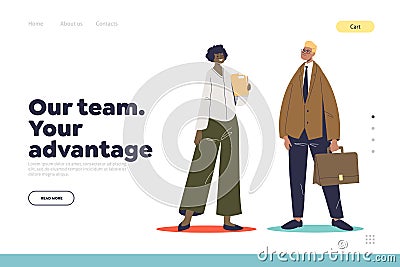 Successful business team concept of landing page with businessman and businesswoman talking Vector Illustration