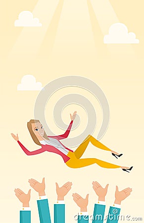 Successful business woman during celebration. Vector Illustration