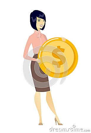 Successful business woman with dollar coin. Vector Illustration