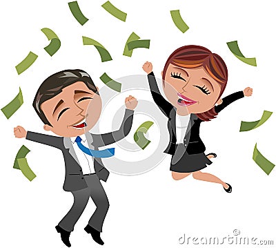 https://thumbs.dreamstime.com/x/successful-business-woman-man-under-money-rain-illustration-featuring-cartoon-meg-bob-exulting-jumping-achieving-good-33608034.jpg