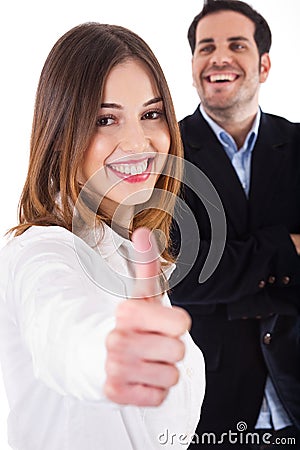 Successful business women showing thumbsup Stock Photo