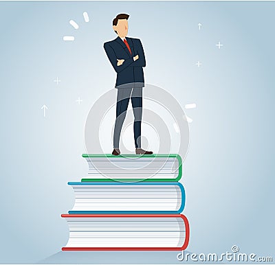 Successful businessman on books icon design vector illustration, education concepts Vector Illustration