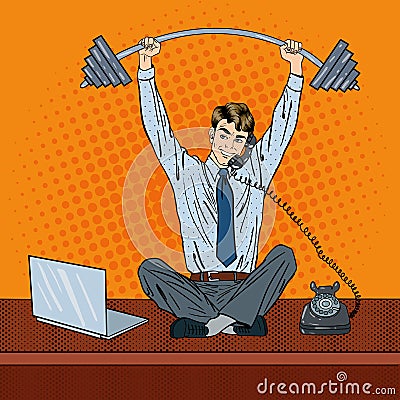 Successful Businessman. Businessman at Work. Multitasking Worker Vector Illustration