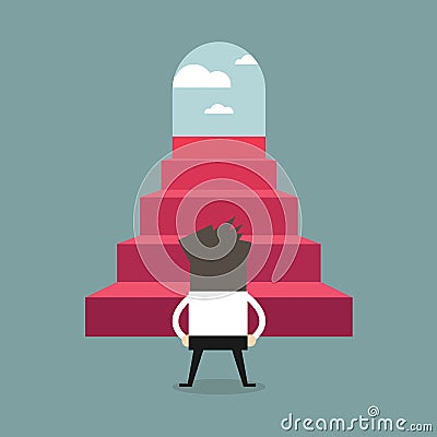 Successful businessman climbing steps. Back view. Career ladder, stairs, success Vector Illustration