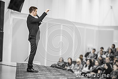 Successful businessman holds business conference for the press Editorial Stock Photo