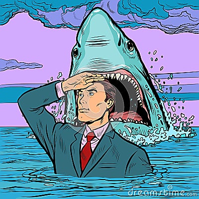 A successful businessman is not afraid of a shark attack Vector Illustration