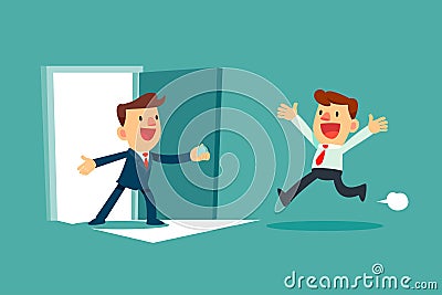 Successful businessman open door for another businessman Vector Illustration