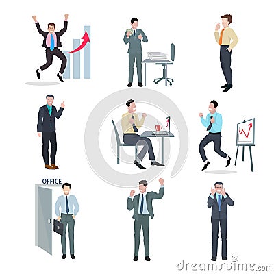 Successful Businessman Set Vector Illustration