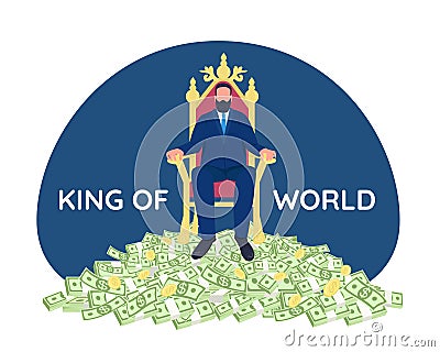 Successful businessman sitting on throne 2D vector web banner, poster Vector Illustration