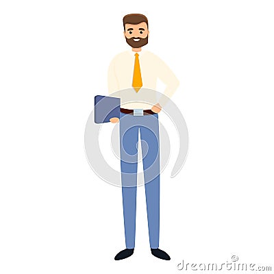 Successful businessman tablet icon, cartoon style Vector Illustration