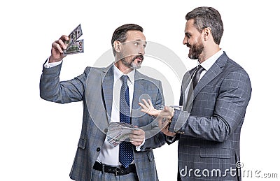 successful businessmen. business success. finance control. financial advisor with money isolated on white. businessmen Stock Photo