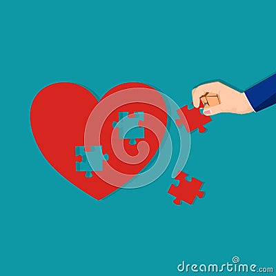 Successful businessmen are solving heart puzzles. treatment concept Vector Illustration