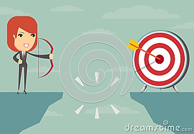 Successful businesswoman aiming target Vector Illustration