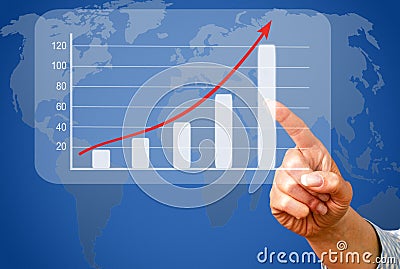 Businesswoman and upward trend graph Stock Photo