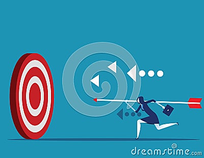 Successful. Businesswoman holding arrow and go to accuracy reach aim. Concept achievement vector illustration Vector Illustration