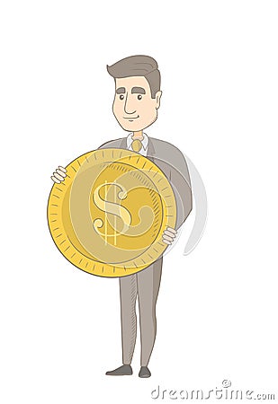 Successful caucasian businessman with dollar coin. Vector Illustration