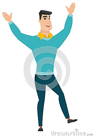 Successful caucasian businessman jumping. Vector Illustration