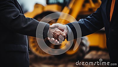 Successful Collaboration. Businessman and Developer Shake Hands on Construction Site Stock Photo