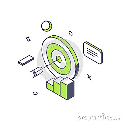 Successful corporate marketing strategy goal achievement data analyzing 3d icon isometric vector Vector Illustration