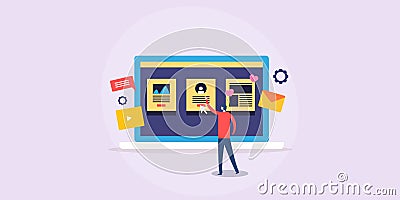 Successful customer on boarding user using software proficiently with subscription package. Vector Illustration