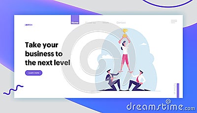 Successful Dream Team Website Landing Page. Business Development and Teamwork. Businessmen Businesswoman Vector Illustration