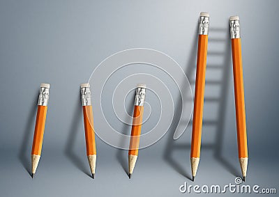 Successful effort and challenge in business concept, pencil stairs with copy space Stock Photo
