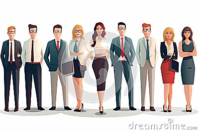 Successful group of business people on white background. Happy businessmen and satisfied businesswomen standing as a team. Stock Photo