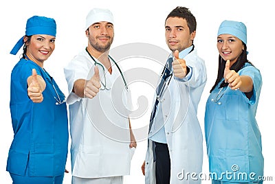 Successful group of doctors giving thumbs Stock Photo