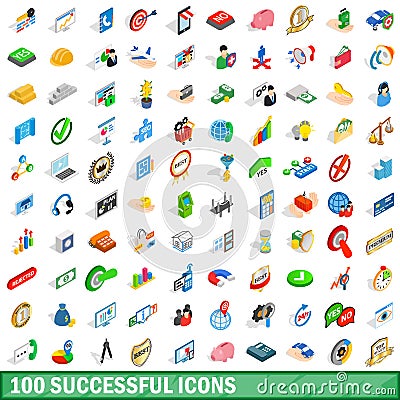 100 successful icons set, isometric 3d style Vector Illustration