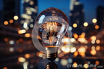 A successful idea depicted by a shining bulb against a business background Stock Photo