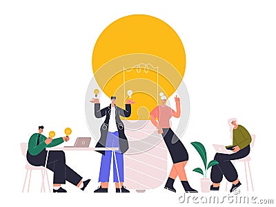 Successful idea generating, business brainstorming, creative discussion. Business people sharing ideas and thoughts Vector Illustration