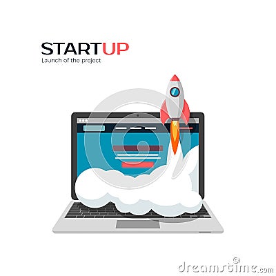 Successful launch of startup project. Vector illustration Vector Illustration