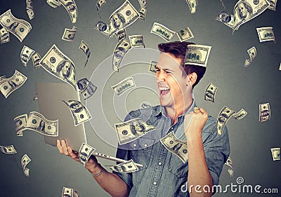 Successful man using laptop building online business making money Stock Photo