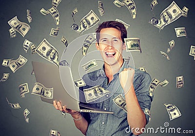 Successful man using laptop building online business making money Stock Photo