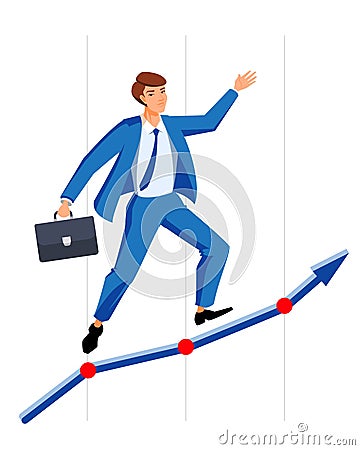 Successful manager businessman climbs up chart. Perfect career man Vector Illustration