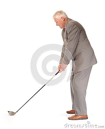 Successful mature businessman with golf club Stock Photo