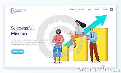 Successful Mission Completion by Team Website Vector Illustration