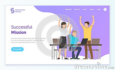 Workers Rising Hands, Successful Mission Vector Vector Illustration