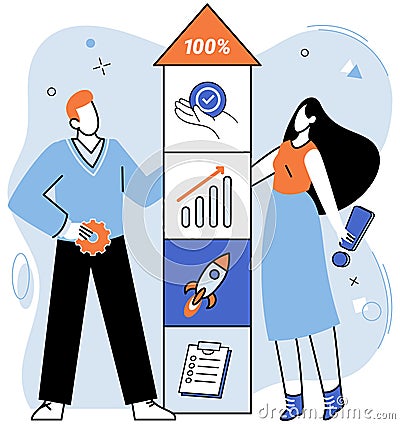 Project launch. A development project idea, spark that cignite massive innovation Project launch management, strategic Vector Illustration