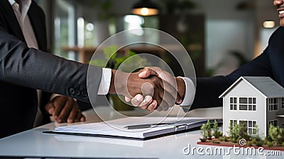 successful real estate transaction, realtor and buyer shaking hands generative ai Stock Photo