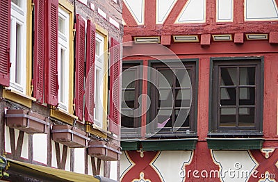 Successful renovation of 2 very beautiful half-timbered houses detail 2 Stock Photo