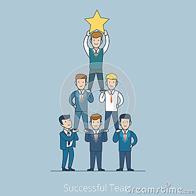 Successful Team men pyramid Flat line art business Vector Illustration