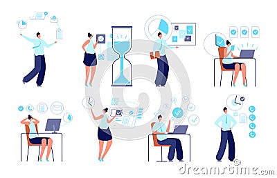 Successful time management. Entrepreneur organizing activity, manager planning work. Tasks or schedule, productive Vector Illustration