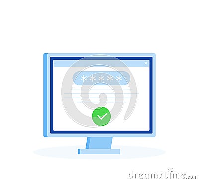 Successful website Login page on computer Screen with password form. Vector Illustration