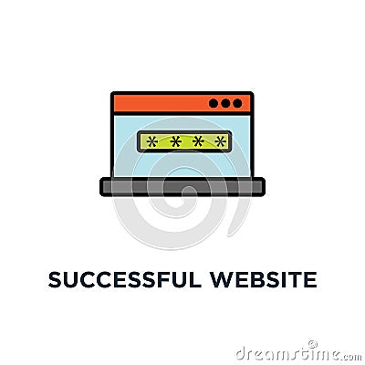 successful website login page on laptop screen with password form icon. security concept symbol design, personal access, user Vector Illustration