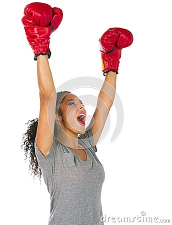 Successful young brunette female boxer Stock Photo