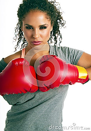 Successful young brunette female boxer Stock Photo