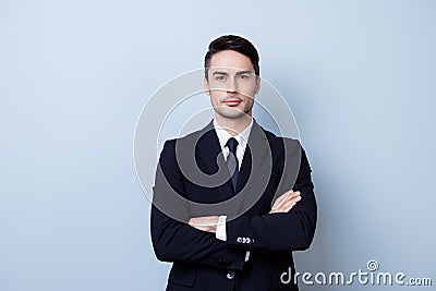 Successful young handsome brunete hispanic man lawyer in a suit Stock Photo