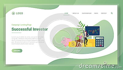 Successfull investor concept for website template landing homepage Cartoon Illustration