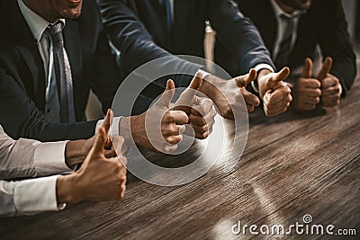 Successfully Business Team Shows Thumbs Up Gestures Stock Photo